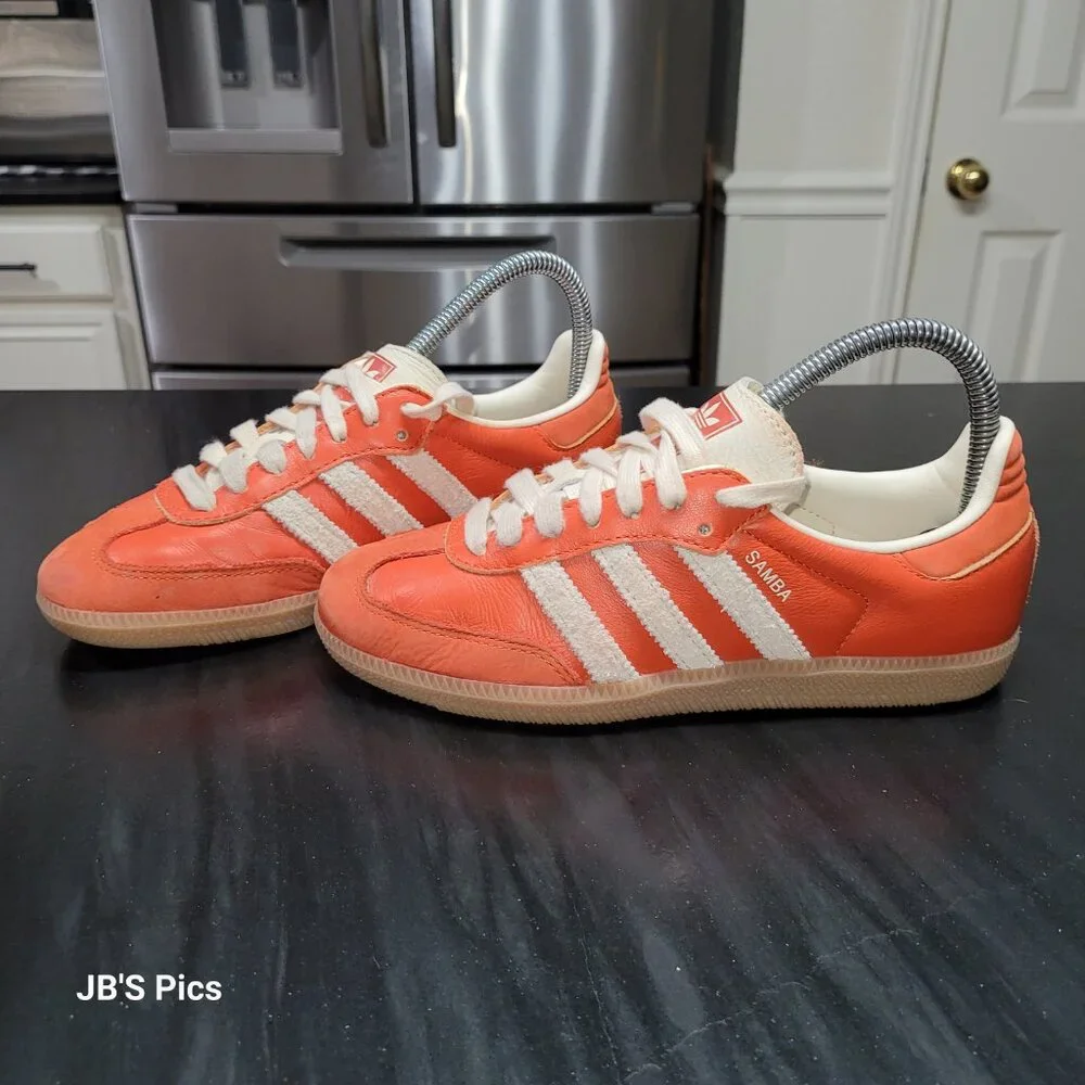 Adidas Samba OG Originals Women's Collegiate Orange & Cream White Gum Sneakers - Picture 16 of 16
